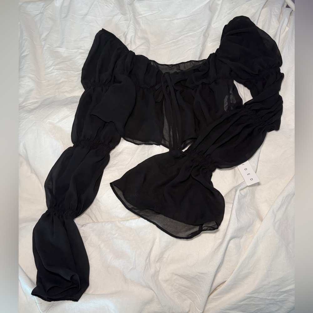 Missguided Black Sheer tie front Blouse